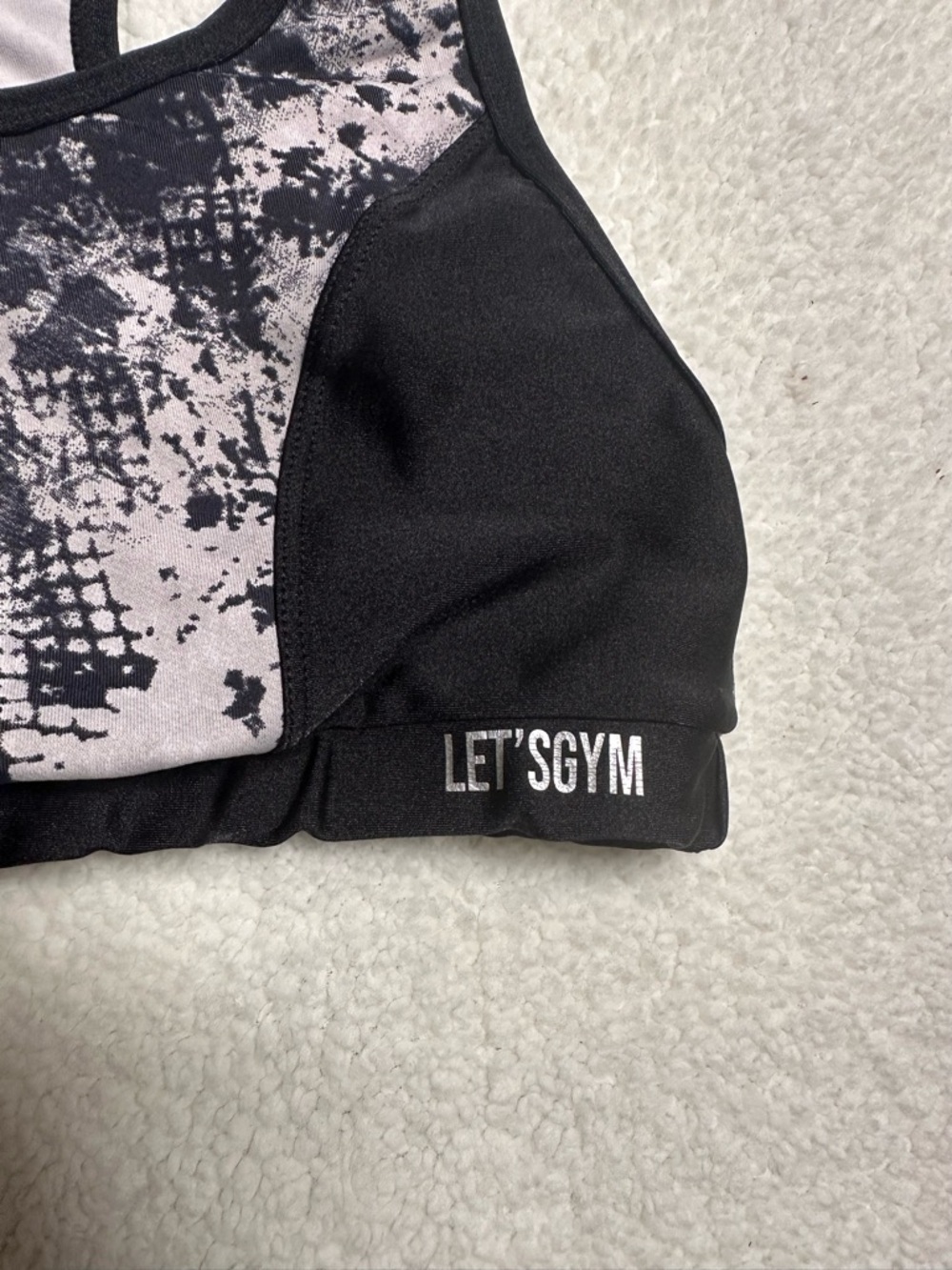 Black Patterned Racerback Sports Bra - Picture 2 of 4